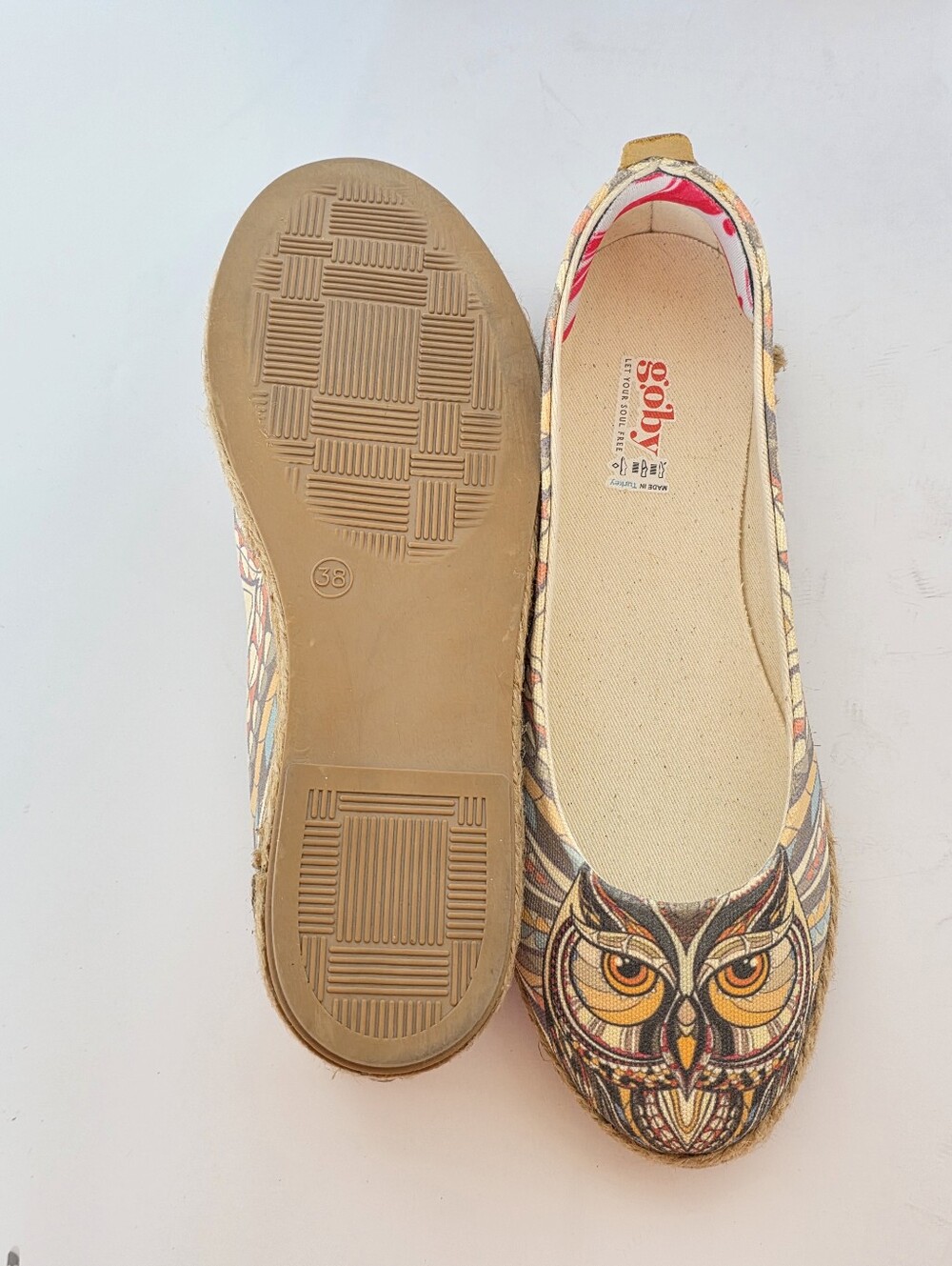Goby Owl Print Espadrille Ballet Flats - Size 38 LiKe NEW - Picture 7 of 10